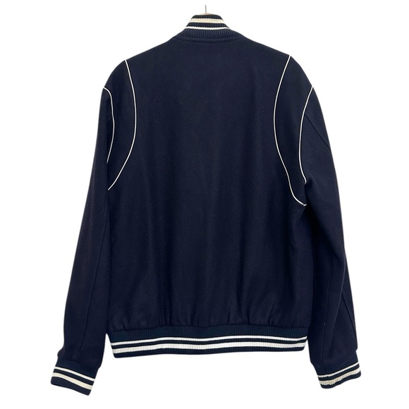 Zara Varsity Wool Bomber Jacket Dark Navy Size L - Picture 7 of 15